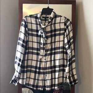 Black and White Plaid BR Blouse with Bow Detail